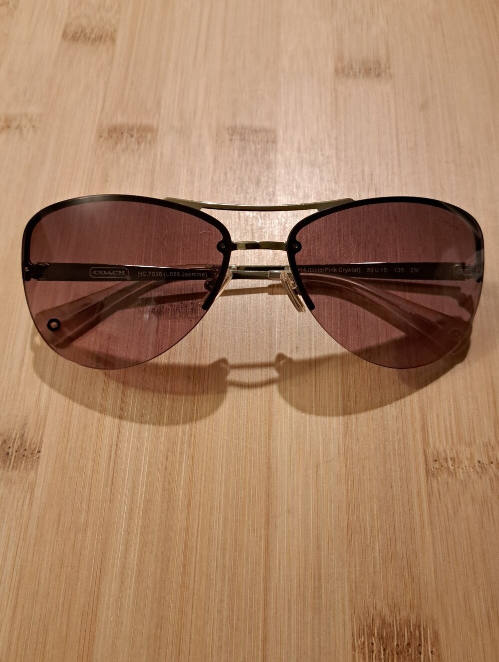 ππCOACH Jasmine Aviator Sunglasses In Pink Crystal Gold W/ Case And Dust Cloth - Picture 7 of 15
